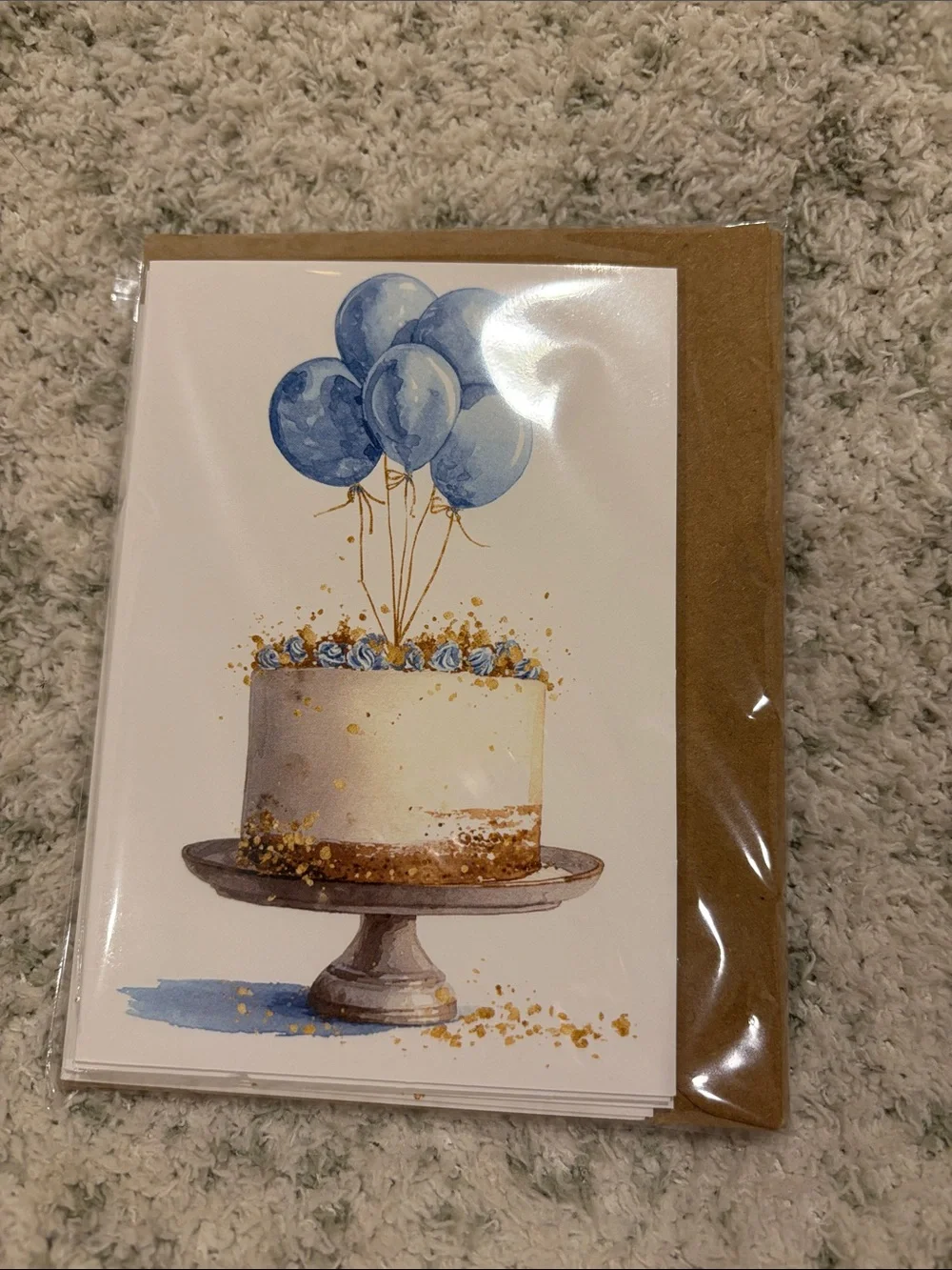 Blue Balloons Celebration Cakes Greeting Cards Set 6 NWT blank inside, variety